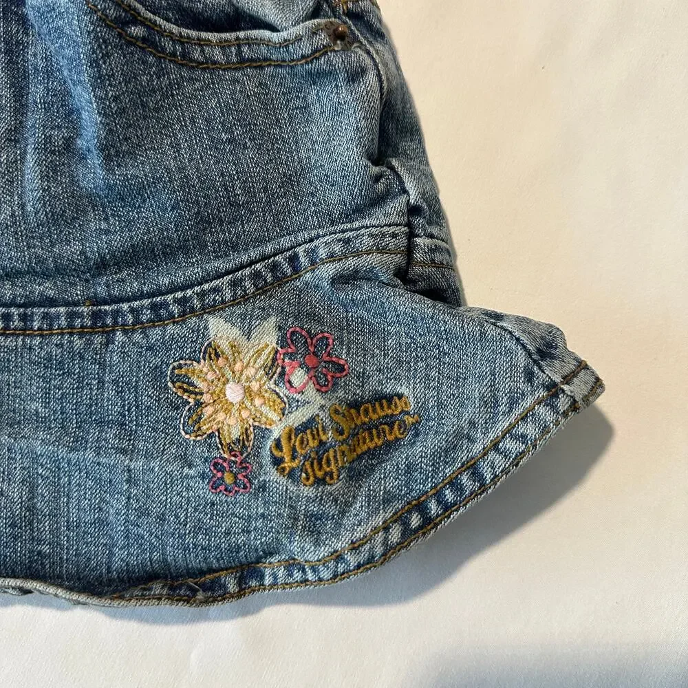 Vintage 2000s Y2K Levi Strauss Flower Embroidered Denim Jean Skort/Skirt Sz 24 m